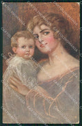 WWI WW1 Italian Propaganda Lady Child Vecchi CREASED cartolina XF9203 – fronte