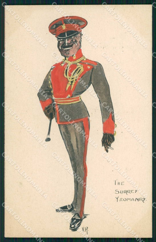 Military Soldier Uniform British Army Hand Painted signed V. R. cartolina XF9229 – fronte