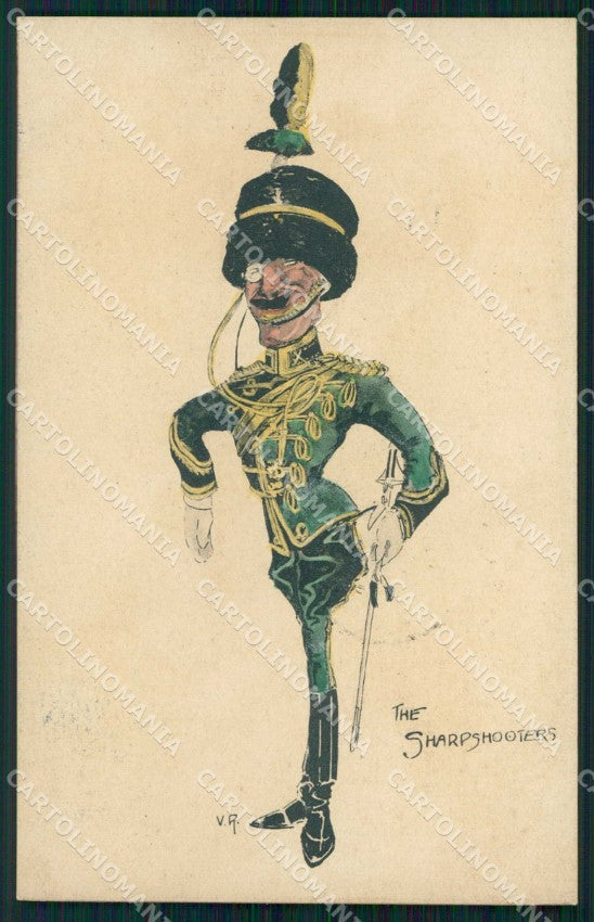 Military Soldier Uniform British Army Hand Painted signed V. R. cartolina XF9230 – fronte