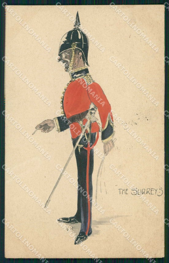 Military Soldier Uniform British Army Hand Painted signed V. R. cartolina XF9232 – fronte