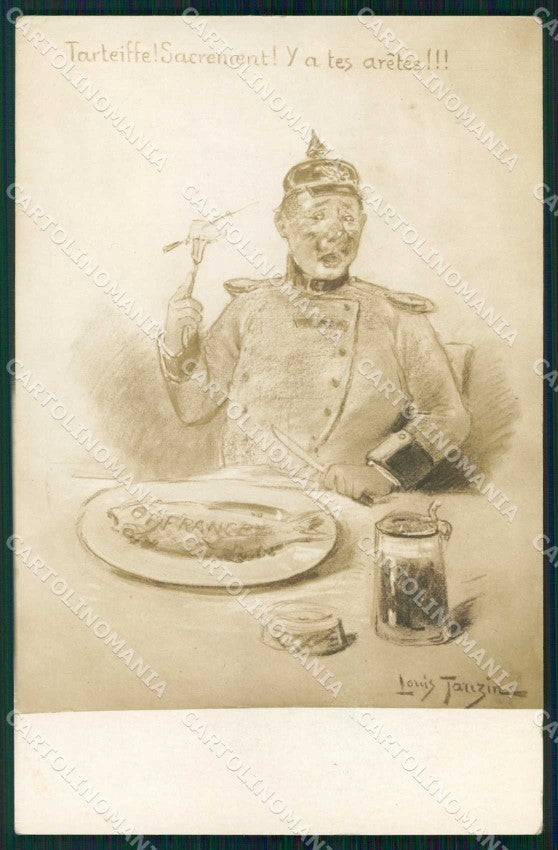 WWI WW1 French Propaganda Anti German Louis Tauzin Foto cartolina XF9274 – fronte