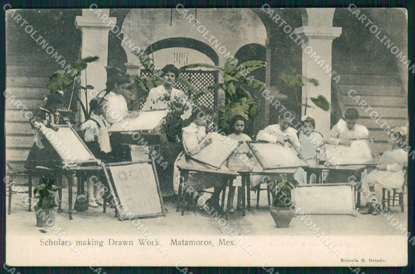 Mexico Matamoros Scholars Making Drawn Work postcard XP0167 – fronte
