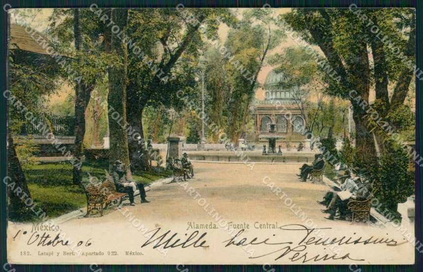 Mexico Alameda Fuente Central ABRADED BACK postcard XP0272 – fronte