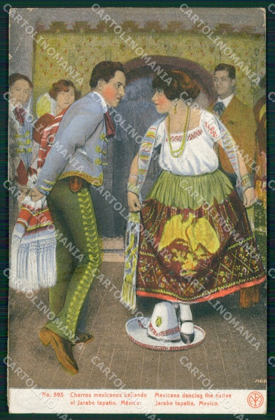 Mexico Types Ethnic Charros Mexicanos Bailando CORNER CREASED postcard XP0412 – fronte