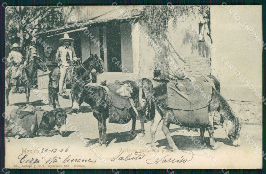Mexico Types Ethnic Arrieros Cargando Pulque postcard XP0428 – fronte