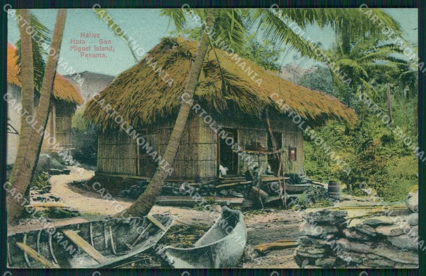 Panama San Miguel Island Native Huts postcard XP0479 – fronte