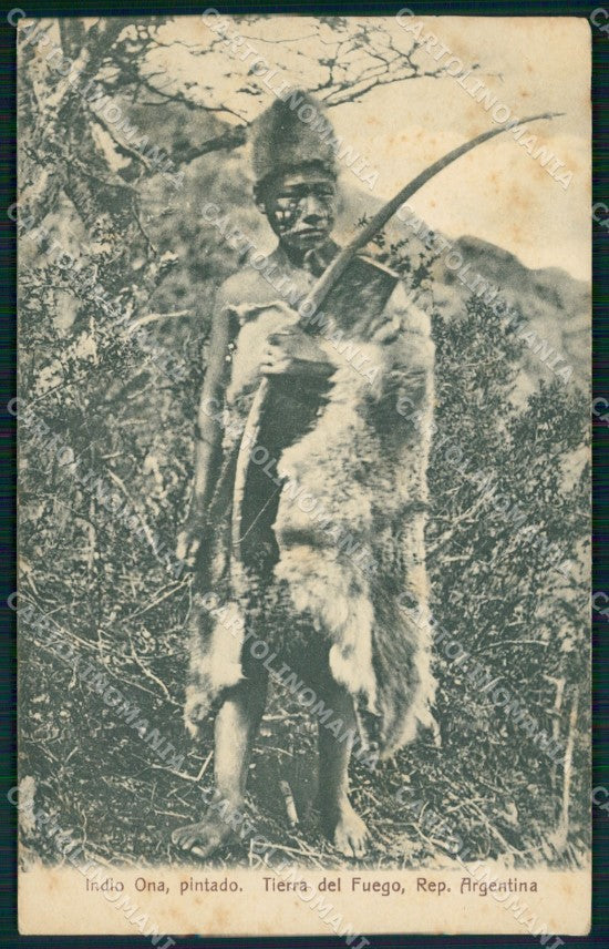 Argentina Types Ethnic Indio Ona Pintado Tierra del Fuego postcard XP0604 – fronte