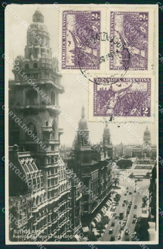 Argentina Buenos Aires Avenida de Mayo Y Plaza Congreso RPPC postcard XP0853 – fronte