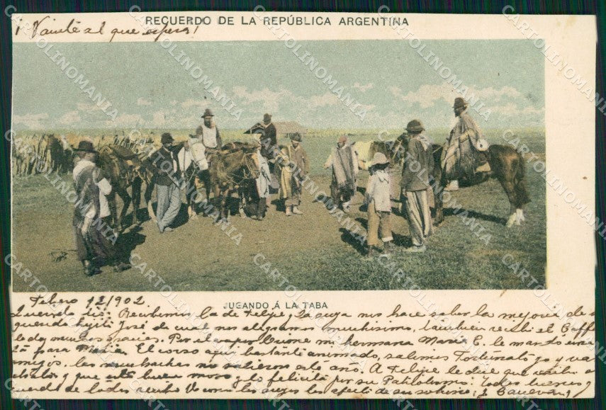Argentina Types Ethnic Jugando a la Taba postcard XP0864 – fronte