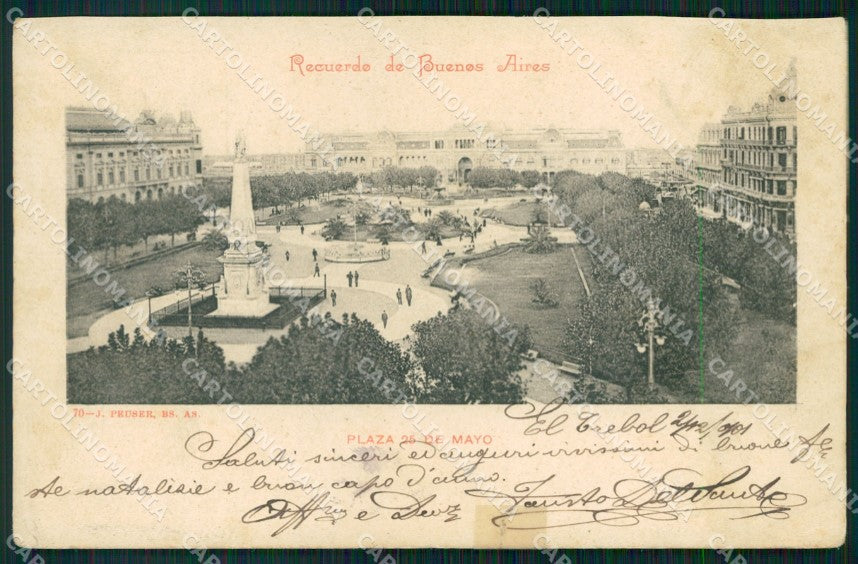 Argentina Buenos Aires Plaza 25 de Mayo REPAIRED postcard XP0915 – fronte