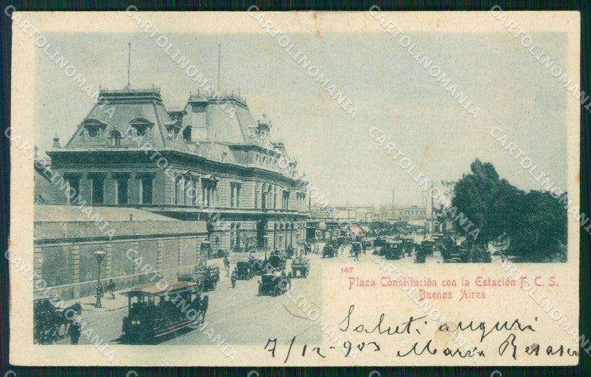 Argentina Buenos Aires Plaza Constitucion con al Estacion REPAIRED postcard XP09 – fronte