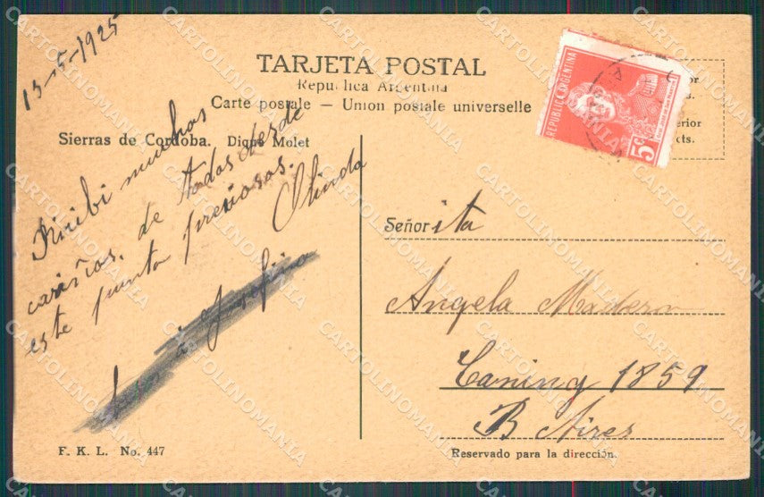 Argentina San Roque Sierras Cordoba Dique Molet ABRADED postcard XP1054 – retro
