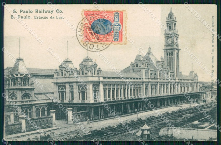 Brazil Sao Paulo Railway Station CREASED postcard XP1346 – fronte