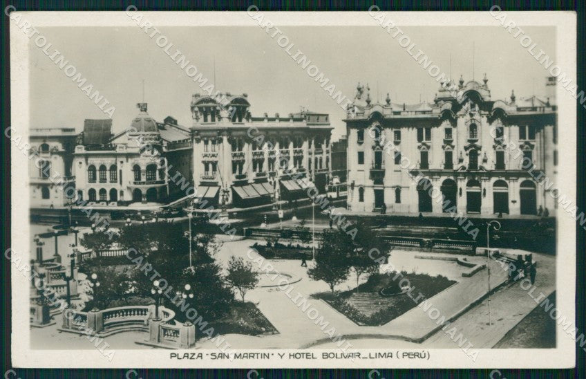 Peru Lima Plaza San Martin y Hotel Bolivar RPPC postcard XP1530 – fronte