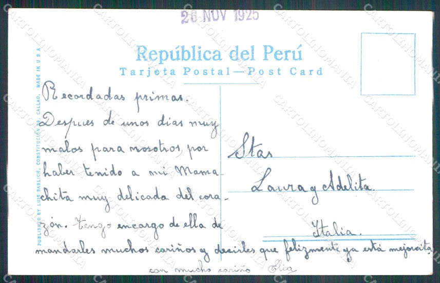 Peru Lima Monumento al General Sucre postcard XP1547 – retro