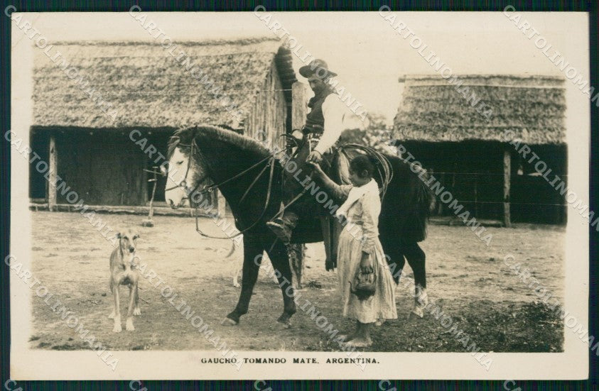 Argentina Types Ethnic Gaucho Dog Galgo RPPC postcard XP1619 – fronte