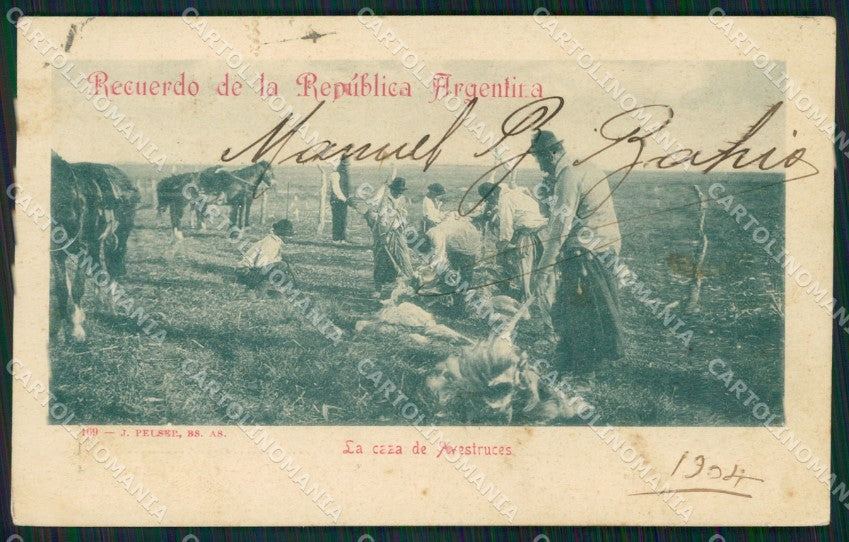 Argentina Types Ethnic La caza de Avestruces postcard XP1803 – fronte