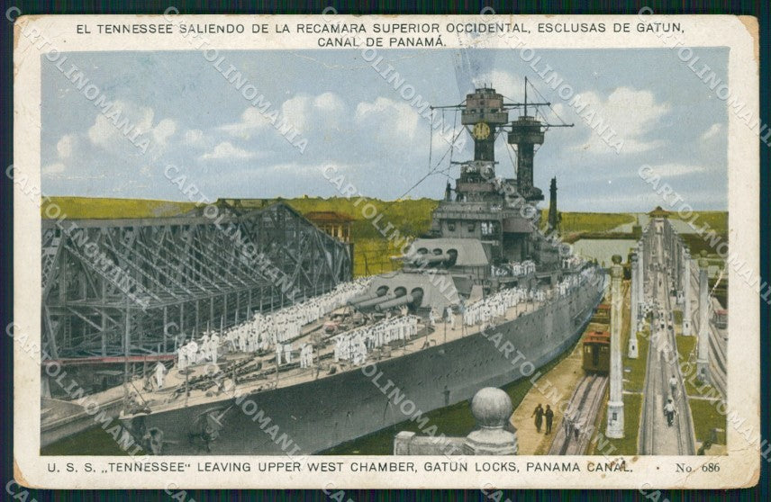 Panama Ship USS Tennessee CORNER CREASED postcard XP1841 – fronte