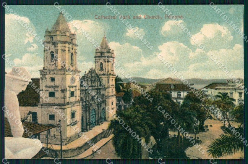 Panama Cathedral Park and Church ABRADED BACK postcard XP1842 – fronte