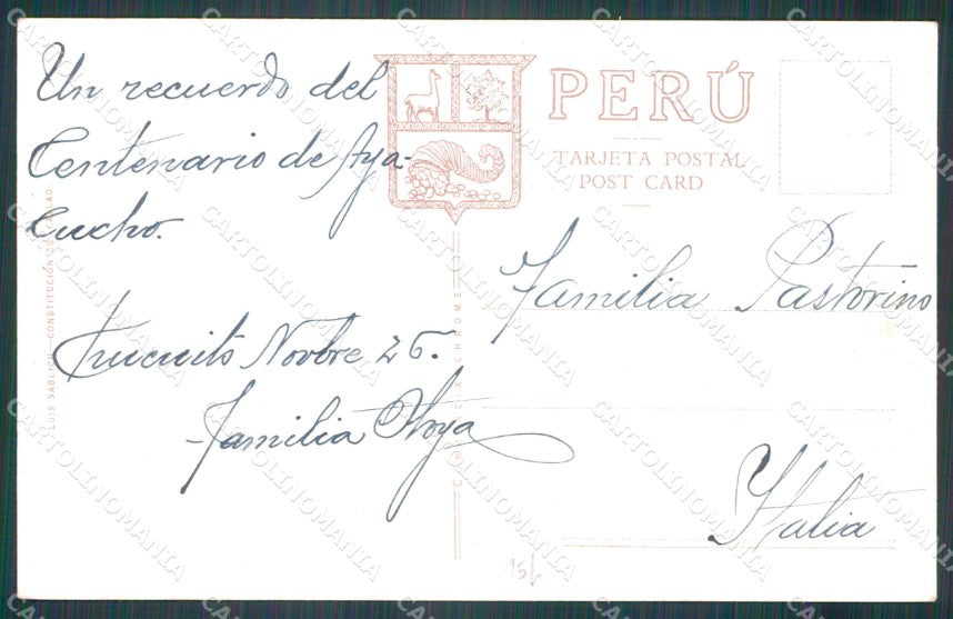 Peru Lima Inauguracion Monumento Marizcal Sucre postcard XP1872 – retro