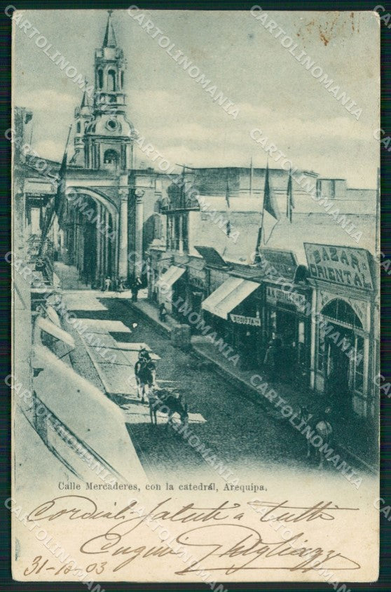 Peru Arequipa Calle Mercanderes con la Catedral postcard XP1892 – fronte