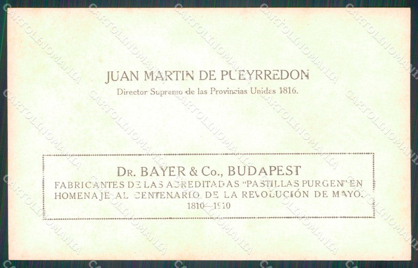 Argentina Revolucion de Mayo Centenario Budapest Pueyrredon postcard XP2035 – retro
