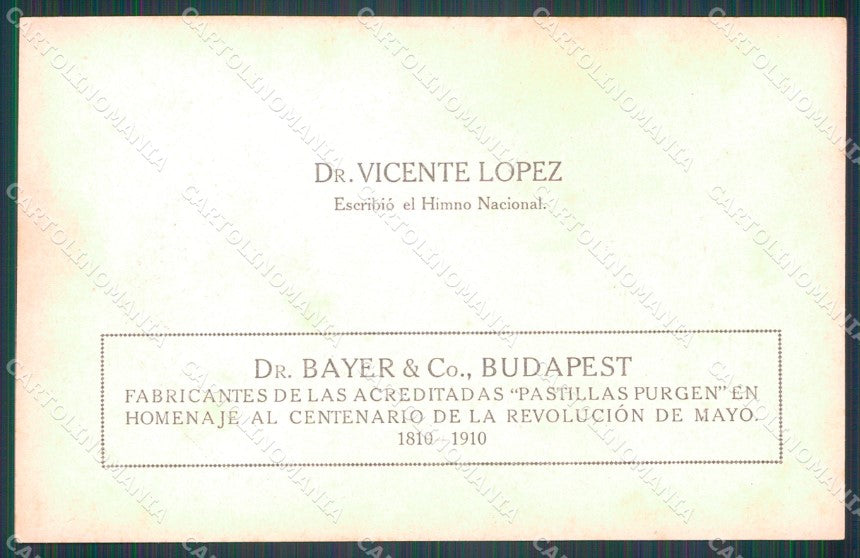 Argentina Revolucion de Mayo Centenario Budapest Vincente Lopez postcard XP2048 – retro