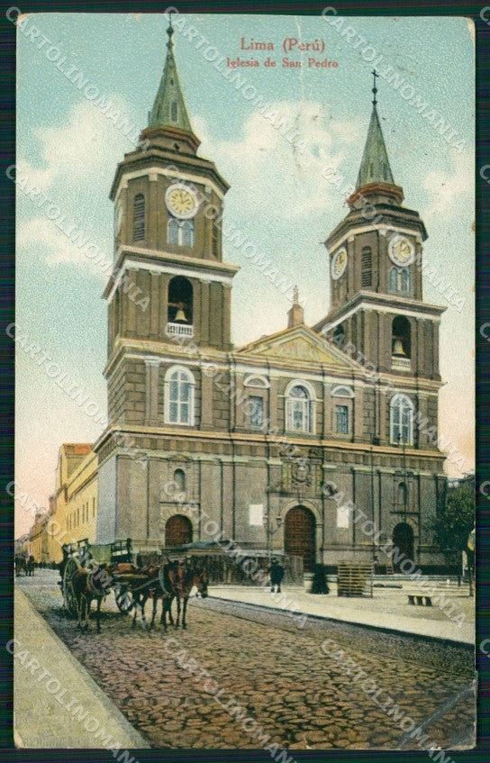 Peru Lima Iglesia de San Pedro CREASED postcard XP2251 – fronte