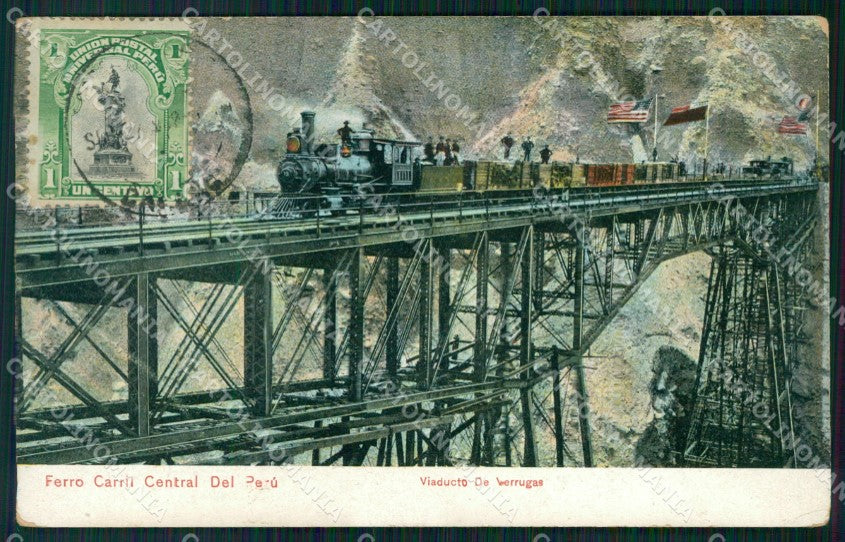 Peru Ferro Carril Central Del Peru Viaducto De Verrugas ABRADED postcard XP2291 – fronte