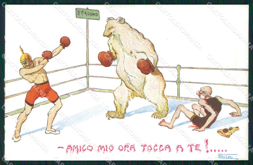 WW1 WWI Propaganda Kaiser Boxing Wilhelm Franz Joseph Russia postcard XP2947 – fronte