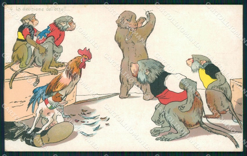 WW1 WWI Propaganda Russia Bear Rooster Monkey postcard XP3093 – fronte