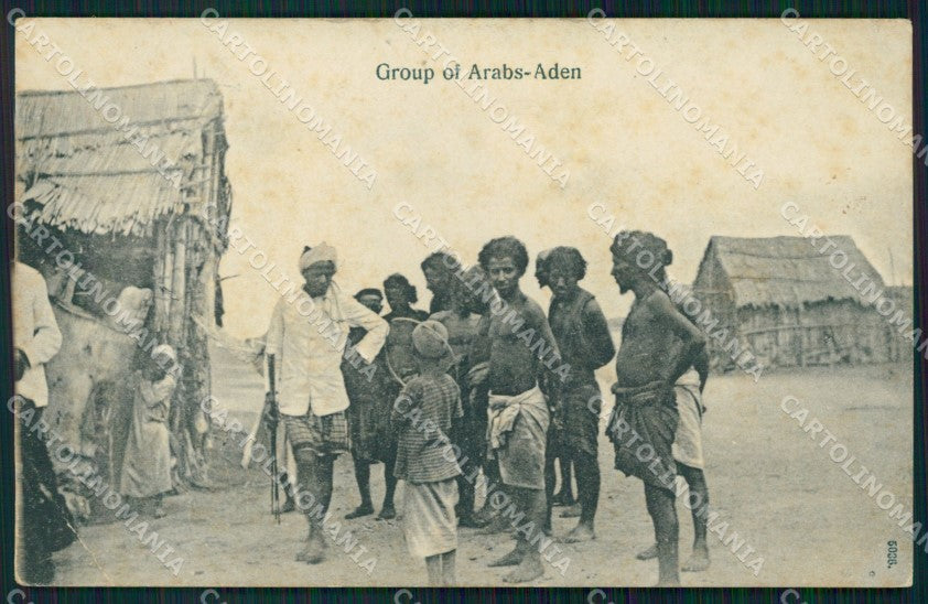 Yemen Aden Ethnic Types Group of Arabs CORNER CREASED postcard XP3323 – fronte