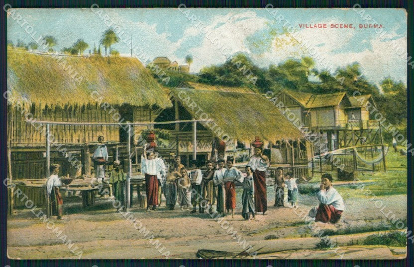 Myanmar Burma Village Scene Ethnic Types postcard XP3377 – fronte