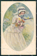 Artist Signed Sergio Bompard Glamour Lady serie 907-3 GRINZE AK cartolina XP6852 – fronte