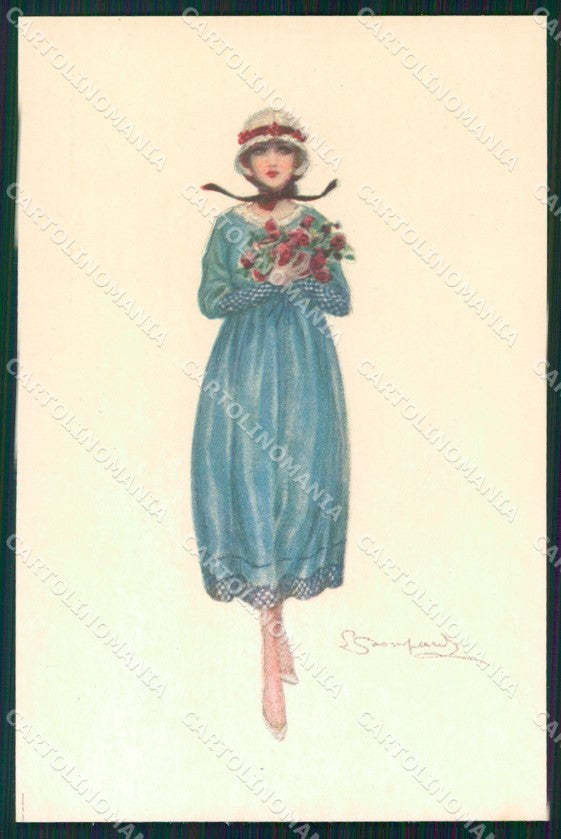 Artist Signed Sergio Bompard Glamour Lady serie 915-5 AK cartolina XP6866 – fronte
