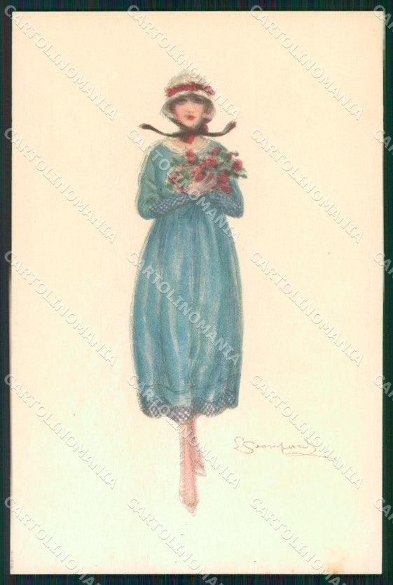 Artist Signed Sergio Bompard Glamour Lady serie 913-6 AK cartolina XP6905 – fronte
