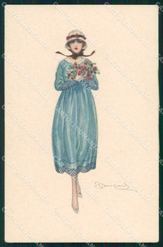 Artist Signed Sergio Bompard Glamour Lady serie 915-5 AK cartolina XP6909 – fronte