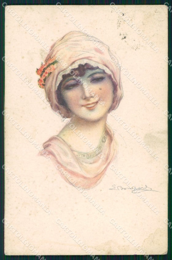 Artist Signed Sergio Bompard Glamour Lady serie 914-2 AK cartolina XP6999 – fronte