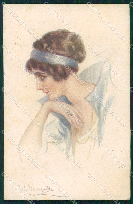 Artist Signed Bompard Glamour Lady serie 955-4 RIFILATA cartolina XP7016 – fronte