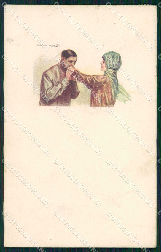 Artist Signed Bompard Romantic Couple serie 433M-1 RIFILATA cartolina XP7044 – fronte