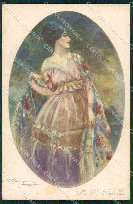 Artist Signed Bompard Glamour Lady serie 907-4 cartolina XP7095 – fronte