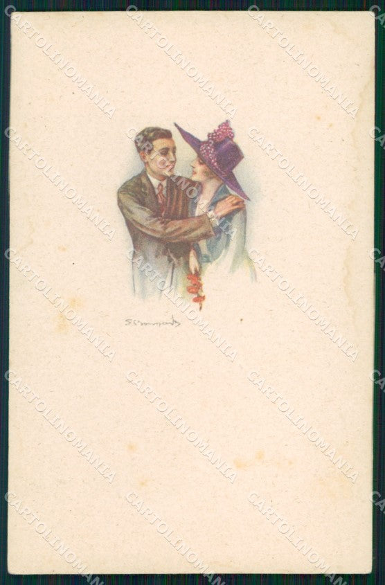 Artist Signed Bompard Romantic Couple serie 448M-4 MACCHIA cartolina XP7101 – fronte