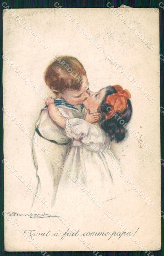 Artist Signed Bompard Children serie 920-2 PIEGHE cartolina XP7145 – fronte