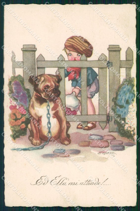 Artist Signed Sgrilli Child Bulldog cartolina XP7207 – fronte