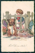 Artist Signed Sgrilli Child Bulldog cartolina XP7207 – fronte