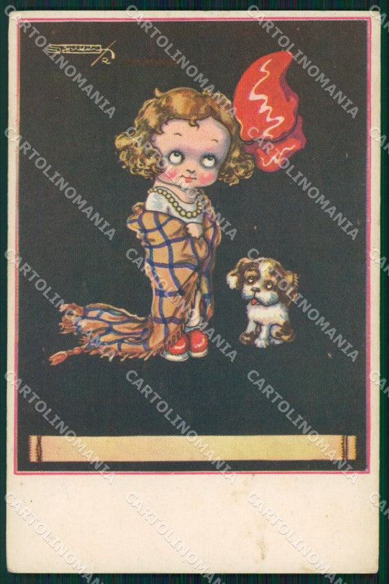 Artist Signed Sgrilli Girl dog serie 1787 SCOLLATA cartolina XP7248 – fronte