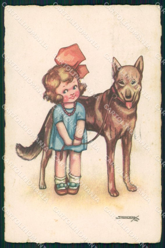 Artist Signed Sgrilli Girl dog PIEGHINE STRAPPINO cartolina XP7273 – fronte