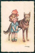 Artist Signed Sgrilli Girl dog PIEGHINE STRAPPINO cartolina XP7273 – fronte