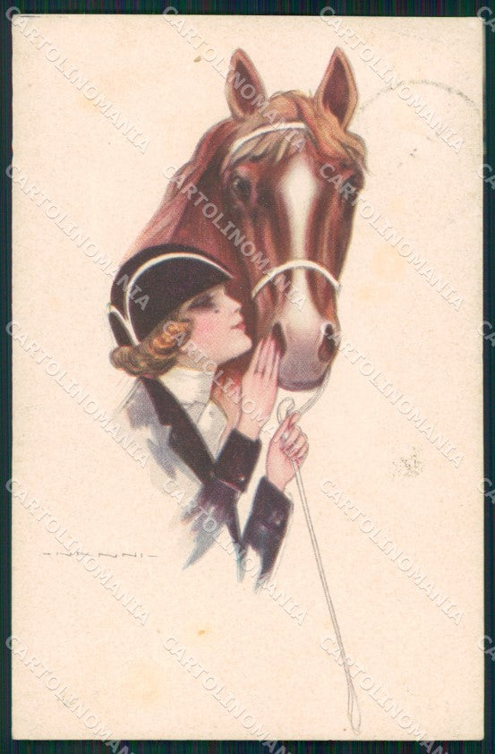 Artist Signed Nanni Horse Glamour Fashion Lady serie 307-6 cartolina XP7332 – fronte