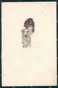 Artist Signed Nanni Fashion Lady Borzoi dog serie 447M-5 cartolina XP7354 – fronte